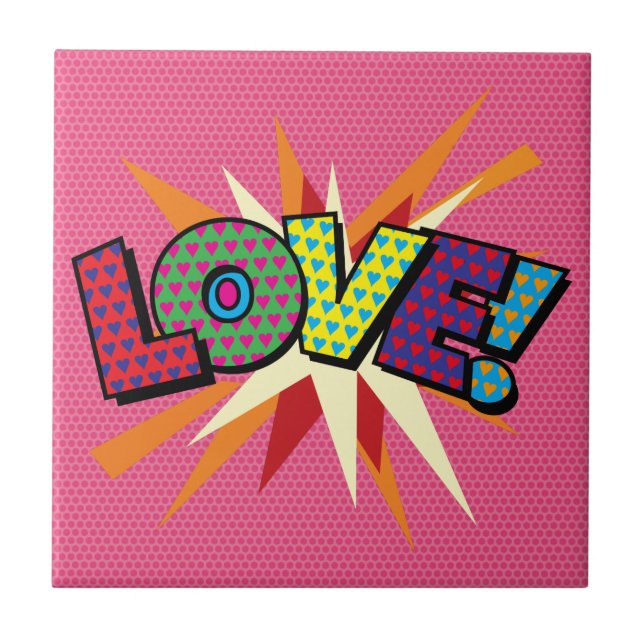 LOVE Fun Retro Comic Book Pop Art Tile (Front)