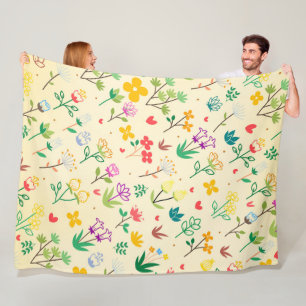Love Garden Spring Flowers & Hearts Fleece Blanket