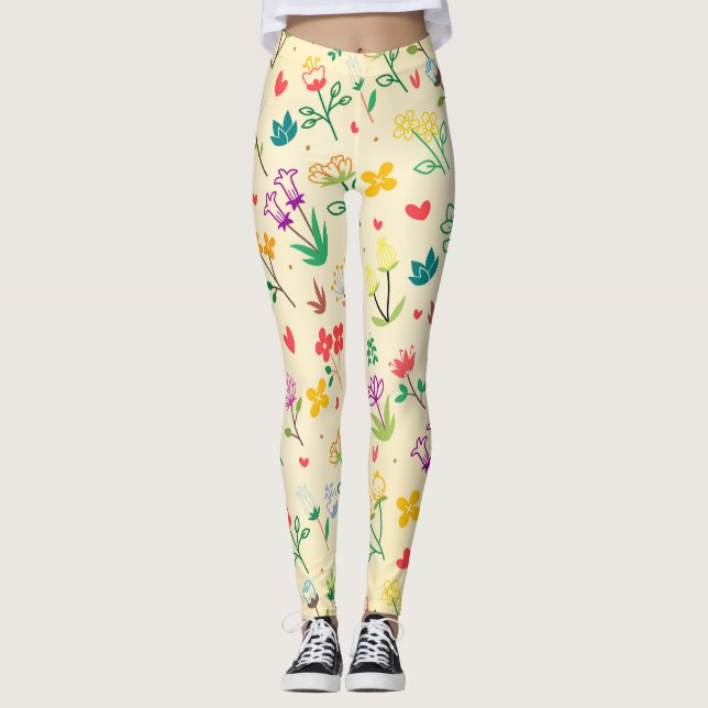 Love Garden Spring Flowers & Hearts Leggings (Front)