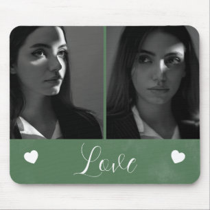 Love Gift 2 Photo Turquoise Green Watercolor Mouse Pad