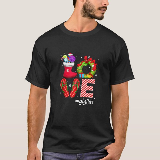 Love Gigilife Flips Flops Candy Socks Snow Christm T-Shirt (Front)
