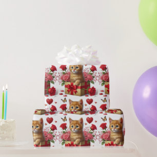 Love Ginger Kitten in Valentines Day Box  Wrapping Paper