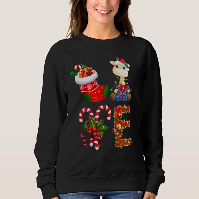 Love Giraffe Christmas Lights Led Santa Hat Christ Sweatshirt (Front)