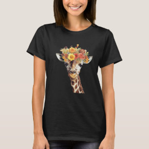 Love giraffe Women wildlife giraffe with Flowers T-Shirt