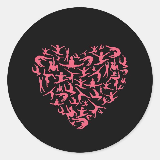 Love Girls Gymnastics - Silhouette Heart Classic Round Sticker (Front)