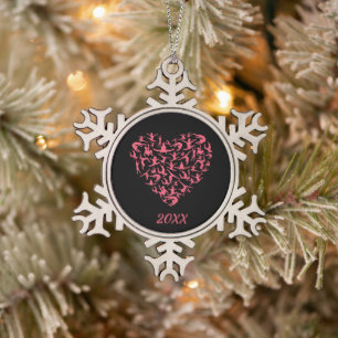 Love Girls Gymnastics - Silhouette Heart Snowflake Pewter Christmas Ornament