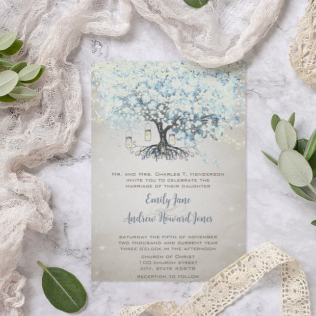 Love gives us Fairy Tale Heart Leaf Tree Wedding Invitation (Creator Uploaded)