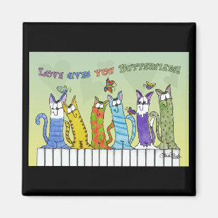 Love Gives you Butterflies-Cats on Fence Magnet
