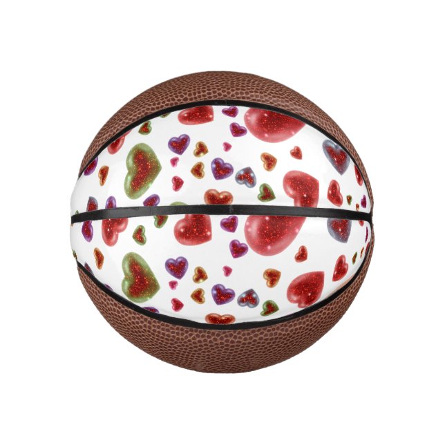 Love, glittery hearts 2 mini basketball (Front)