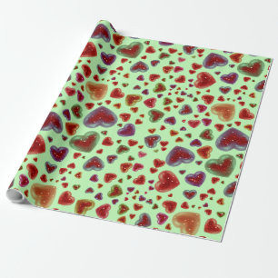 Love, glittery hearts, Green 2 Wrapping Paper