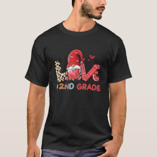 Love Gnome 2Nd Grade Teacher Leopard, Valentine Te T-Shirt