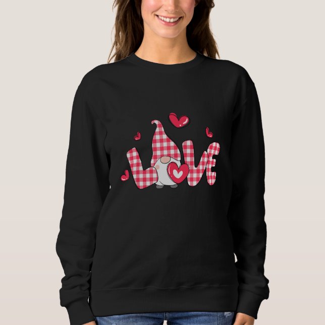 Love Gnome Buffalo Plaid Valentine Day Matching Co Sweatshirt (Front)