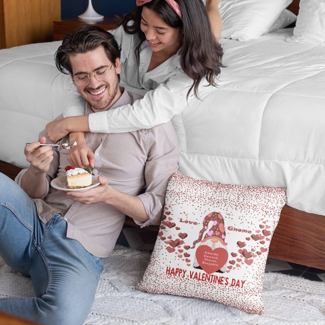 Love Gnome Happy Valentines Day Cushion (Love Gnome Happy Valentines Day Throw Pillow)