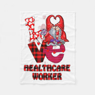 Love Gnome Healthcare Worker Valentines Day Heart  Fleece Blanket