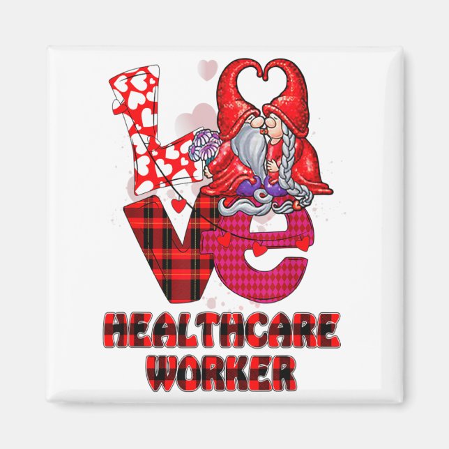 Love Gnome Healthcare Worker Valentines Day Heart  Magnet (Front)