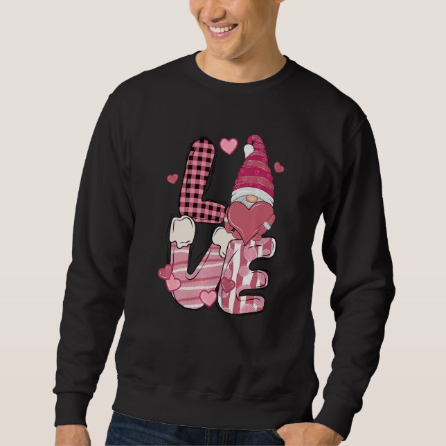 Love Gnome Holding Heart Buffalo Plaid Happy Valen Sweatshirt (Front)