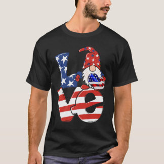 Love Gnome USA Flag 4th of July T-Shirt