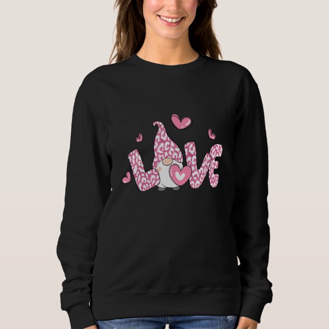 Love Gnome Valentine Day Pink Leopard Heart Matchi Sweatshirt (Front)
