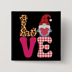 Love Gnome Valentines Day Red Buffalo Plaid Leopar 15 Cm Square Badge