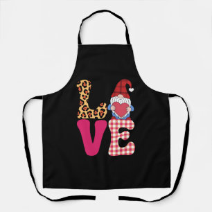 Love Gnome Valentines Day Red Buffalo Plaid Leopar Apron