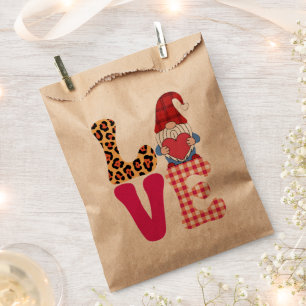 Love Gnome Valentines Day Red Buffalo Plaid Leopar Favour Bags