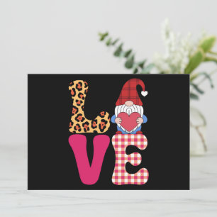 Love Gnome Valentines Day Red Buffalo Plaid Leopar Invitation