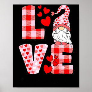 Love Gnome Valentines Day Red Buffalo Plaid Leopar Poster