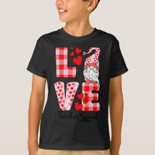 Love Gnome Valentines Day Red Buffalo Plaid Leopar T-Shirt