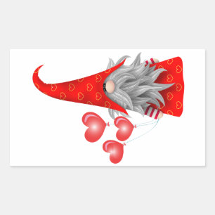 Love gnome with hearts balloons rectangular stick sticker