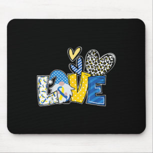 Love Gnomes Blue Yellow Ribbon Down Syndrome Aware Mouse Pad