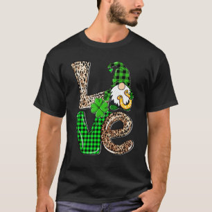 LOVE Gnomes Leopard Plaid Irish St Patricks Day Gi T-Shirt