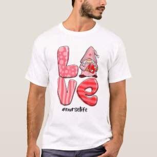 Love Gnomes Nurse Valentine Hearts Stethoscope Scr T-Shirt