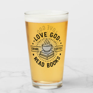 Love God Drink Coffee Read Books Lovers Vintage Glass