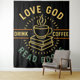 Love God Drink Coffee Read Books Lovers Vintage Tapestry