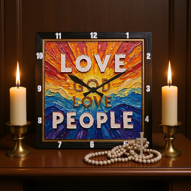 Love God Love People Artwork Square Wall Clock (Creator Uploaded)