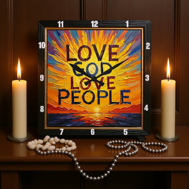 Love God Love People Sunset Art Square Wall Clock (Creator Uploaded)