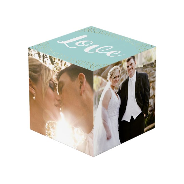 Love - Gold Confetti - Wedding Photos Cube (Front Angled)