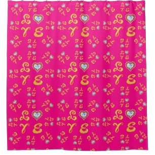LOVE gold fabric font letters Love around pink Shower Curtain
