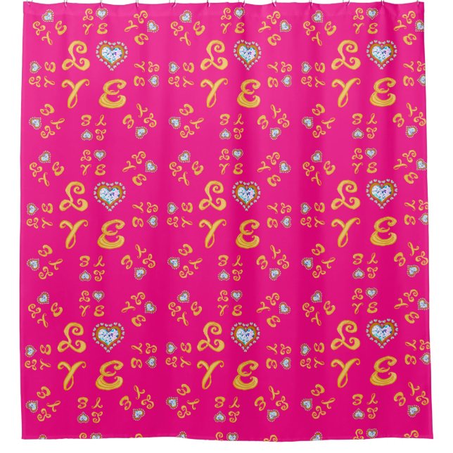 LOVE gold fabric font letters Love around pink Shower Curtain (Front)