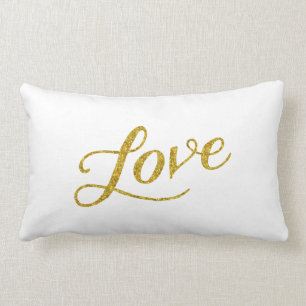 Love Gold Faux Glitter Metallic Inspirational Lumbar Cushion