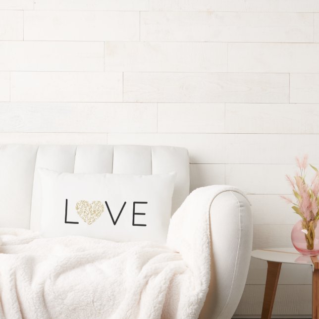 LOVE Gold Floral Heart Typography Elegant Wedding  Lumbar Cushion (Couch)