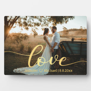 love,gold modern calligraphy country wedding photo plaque