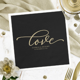 Love - Gold Script Black Wedding Minimalist Napkin
