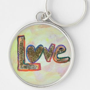 Love Golden Pastels Art Word Painting Keychain