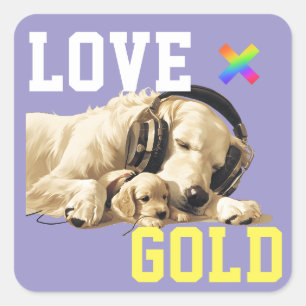 LOVE × GOLDEN RETRIEVER - Custom スケートボード Square Sticker