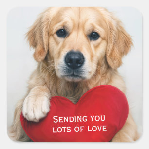 Love Golden Retriever With a Red Heart Pillow Square Sticker