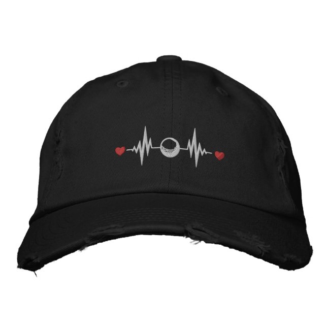 Love Golf Heartbeat Symbol Embroidered Hat (Front)