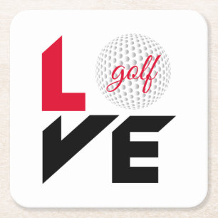 Love golf square paper coaster