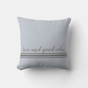 "Love & Good Vibes" Square Dusty Blue & Grey Cushion