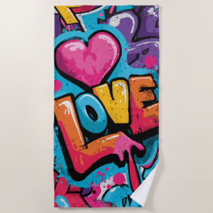 Love Graffiti Heart Pop Art Illustration Beach Towel